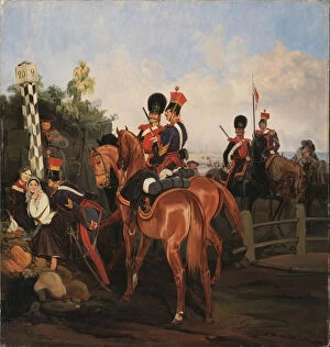 Chevalier Guard Regiment Gallery: At the Mile Stone, 1859. Artist: Willewalde, Gottfried (Bogdan Pavlovich) (1818-1903)