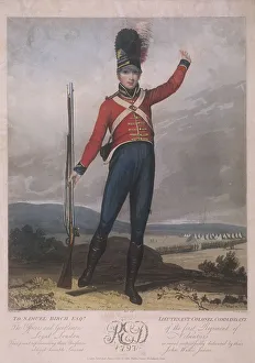 Military figure wearing the uniform of the first regiment of Loyal London Volunteers, 1797