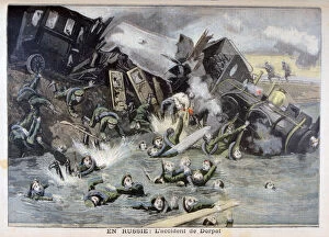 Military train accident in Dorpat, Russia, 1897. Artist: F Meaulle