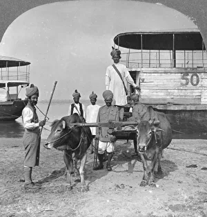 Military transport cart with an escort of Indian soldiers, Burma, 1898. Artist: Stereo Travel Co Military transport cart with an escort of Indian soldiers, Burma, 1898. Artist: Stereo Travel Co