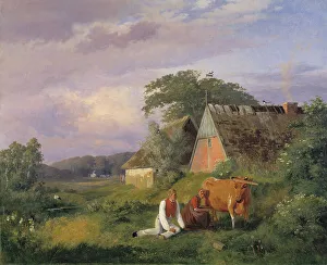Milking Prints: Milking scene. Illustrating a poem by Christian Winther
