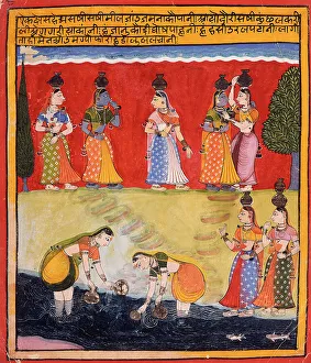 Domestic Chore Prints: Milkmaids on the Riverbank, Folio from a Rasikapriya (The Connoisseur's Delights)