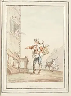 1776 Prints: Milkman of Rome, leaf from A Collection of Dresses by David Allan Mostly from Nature, 1776