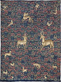 Wool Prints: Millefleurs Tapestry with a Unicorn, c1500. Creator: Flemish master