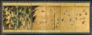 Byobu Gallery: Millet and Birds, ca 1625. Artist: Anonymous