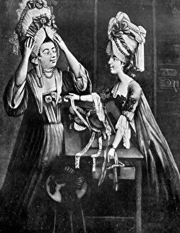 Paston Collection: A Milliners Shop; Mrs Monopolize, the butchers wife, purchasing a modern head dress, 1772