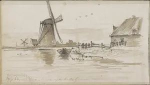 Tavenraat Johannes Prints: Mills and houses on the Rotte, 1864. Creator: Johannes Tavenraat