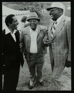 Milt Jackson, Budd Johnson and Major Holley at the Capital Radio Jazz Festival, London, 1979