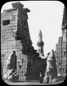 Newton Co Prints: Minaret and ruins of Luxor Temple, Luxor, Egypt, c1890. Lantern slide. Artist: Newton & Co