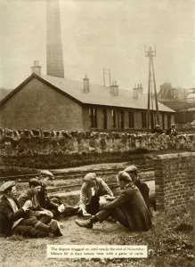 Miners Prints: Miners playing cards during the General Strike, Britain, 1926, (1935). Creator: Unknown