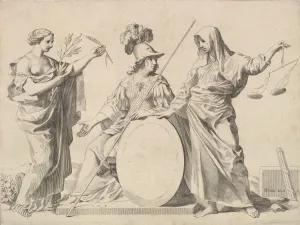 Olive Branch Prints: Minerva Flanked by Peace and Justice (Armoiries de Gallard et de Mesmes)
