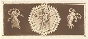 Minerve assisse dans un octagone decoratif, avec une figure agauche et à