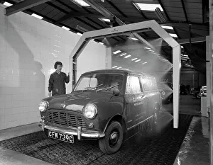 Service Industry Prints: Mini van being washed in a car wash, Co-op garage, Scunthorpe, Lincolnshire, 1965