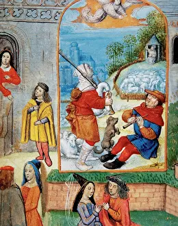 Farmhands Prints: Miniature from the 15th century depicting the life of the villagers