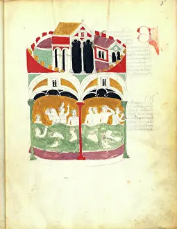 Hot Spring Prints: Miniature from De balneis puteolanis by Petrus de Ebulo, 1392. Creator: Anonymous master
