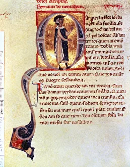 Troubadour Prints: Miniature in which Bernat Ventadorn appears, 1125 - 1195, Provencal troubadour