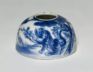 Underglaze Blue Gallery: Miniature Brushwasher with Tiger in a Landscape, Qing dynasty (1644-1911)