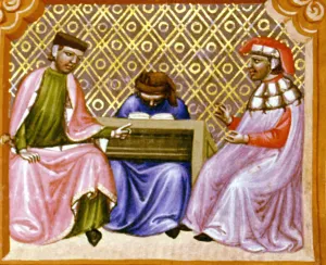 Miniature in Codex Justinian Institutiones Feodorum et Alia, illuminated manuscript, c