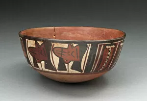 Capsicum Collection: MIniature Flared Bowl Depicting Trophy Heads and Abstract Peppers, 180 B.C. / A.D. 500