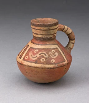 Ancient Site Gallery: Miniature Handled Bottle with Abstract Motifs, A.D. 600 / 1000. Creator: Unknown