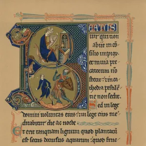 Goliath Prints: Miniature Initial and Part of a Page from a Psalter, (13th century), 1901