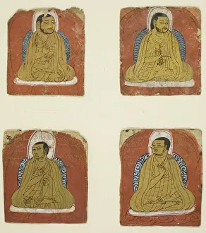 Tibetan Collection: Four Miniature inscribed portraits of four Lamas, 14th century. Creator: Unknown