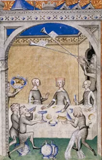 Weekday Gallery: Miniature from Le Remede de Fortune by Guillaume de Machaut. Feast scene, 1355-1360