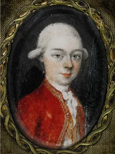 Miniature portrait of Wolfgang Amadeus Mozart (1756-1791), 1777. Artist: Anonymous Miniature portrait of Wolfgang Amadeus Mozart (1756-1791), 1777. Artist: Anonymous