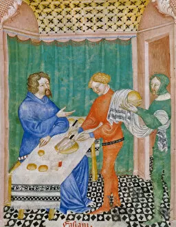 Medieval Illuminated Letter Gallery: Miniature from Tacuinum Sanitatis, 14th century