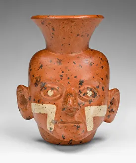 Face Paint Prints: Miniature Vessel in the Form of a Portrait Head with Painted Cheeks, 100 B. C. / A. D. 500
