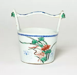 Underglaze Blue Gallery: Miniature Water Bucket with Birds by Lotus Flowers, Ming dynasty