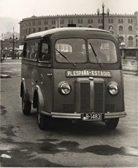 1955 Prints: Minibus of public transport to the line from the Spain Square to the Montjuic Stadium