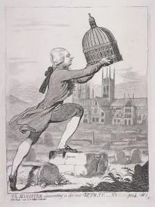 Pitt Prints: The Minister endeavouring to eke out Dr Pr-ty---ns Bisho-prick, 1787. Artist