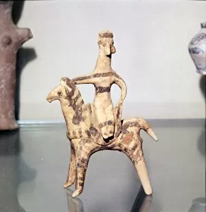 Terracotta Collection: Minoan Clay Figurine Horse and Rider (Goddess), Terracotta, Arkhanes, Crete, c1400BC-c1100 BC