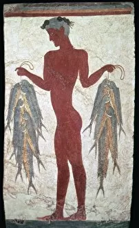Crete Collection: Minoan fresco showing a boy with fishes, 20th century