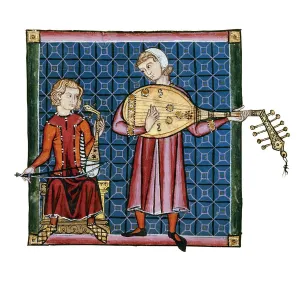 Lutenist Prints: Two minstrels. Illustration from the codex of the Cantigas de Santa Maria