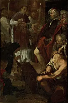 Franciscan Prints: The Miracle of the Mule, 1673. Creator: Canuti, Domenico Maria (1625-1684)