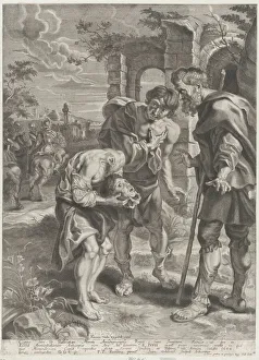 Second State Of Two Prints: The miracle of Saint Just, who stands at center holding his decapitated head in his hands