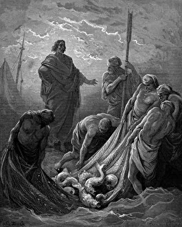 Disciple Gallery: The miraculous draught of fishes, 1866. Artist: Gustave Dore