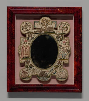 Haberdashery Gallery: Mirror Depicting King Charles II and Queen Catherine of Braganza, England, 17th century