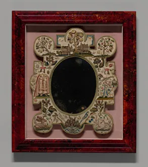 Thread Gallery: Mirror Depicting King Charles II and Queen Catherine of Braganza, England, 17th century