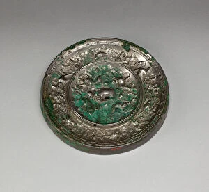 8th Century Collection: Mirror with 'Lion and Grapevine'Design, Tang dynasty (A.D)
