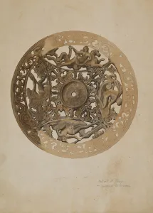 Samuel O Prints: Mirror Stand: Detail of Saucer, c. 1938. Creator: Samuel O. Klein