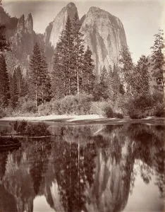 Attributed To Carleton E Prints: Mirror View of Cathedral Rocks, Yosemite, ca. 1872, printed ca. 1876