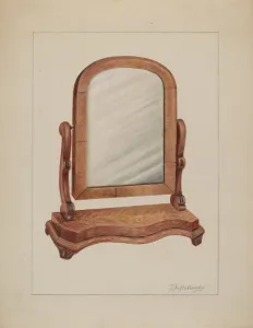 Holloway T Prints: Mirror with Wood Base, c. 1937. Creator: Thomas Holloway