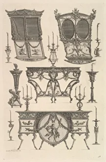 Miscellaneous furniture including two sedan chairs, a side table and a commode (Deux c Miscellaneous furniture including two sedan chairs, a side table and a commode (Deux c