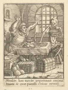 Inevitability Prints: The Miser, from the Dance of Death, 1651. Creator: Wenceslaus Hollar