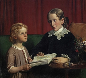 Learning Prints: Miss Annette Hage (1814-1857) shows her nephew Hother Hage (1849-1904) a book on plants