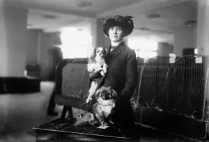 Pet Dog Prints: Miss M.A. Stovall with pets, between c1910 and c1915. Creator: Bain News Service