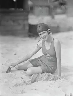 Miss Marguerite Churchill, at the beach, 1923 July. Creator: Arnold Genthe